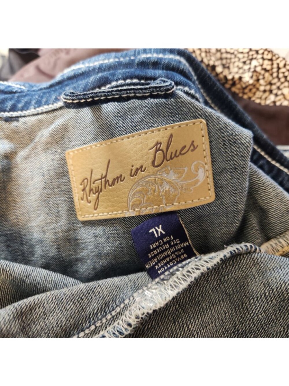 Rhythm In Blues Denim Blue Jean Button Vest XL XLARGE Sleeveless Embellished - Picture 6 of 6